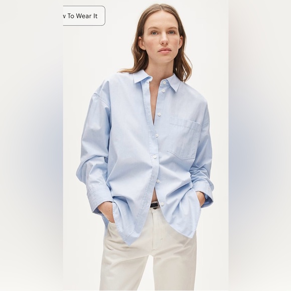 J.Crew Petite Étienne oversized shirt in lightweight oxford in blue eoe